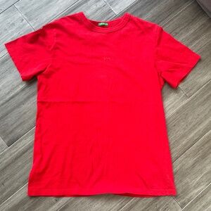 Vintage United Colors of Benetton Red World Braille Day Short Sleeve T-Shirt S